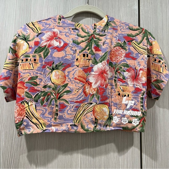 NWT LF The Brand | Hawaiian Button Down Crop‎ Top | Pink/Green | Size XS - Picture 2 of 12
